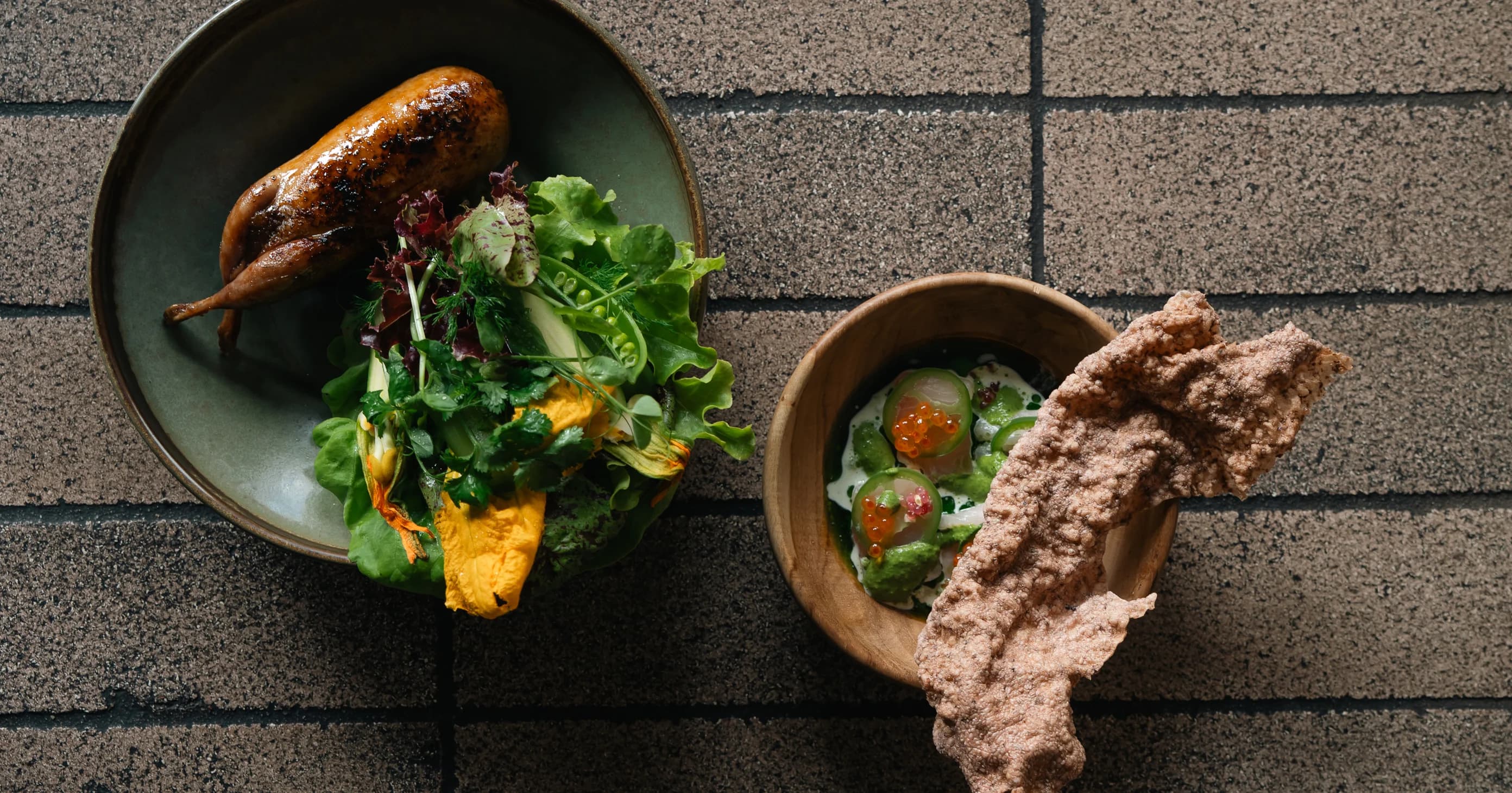 Overhead shot of a Sri Lankan-inspired dining spread at Many Little